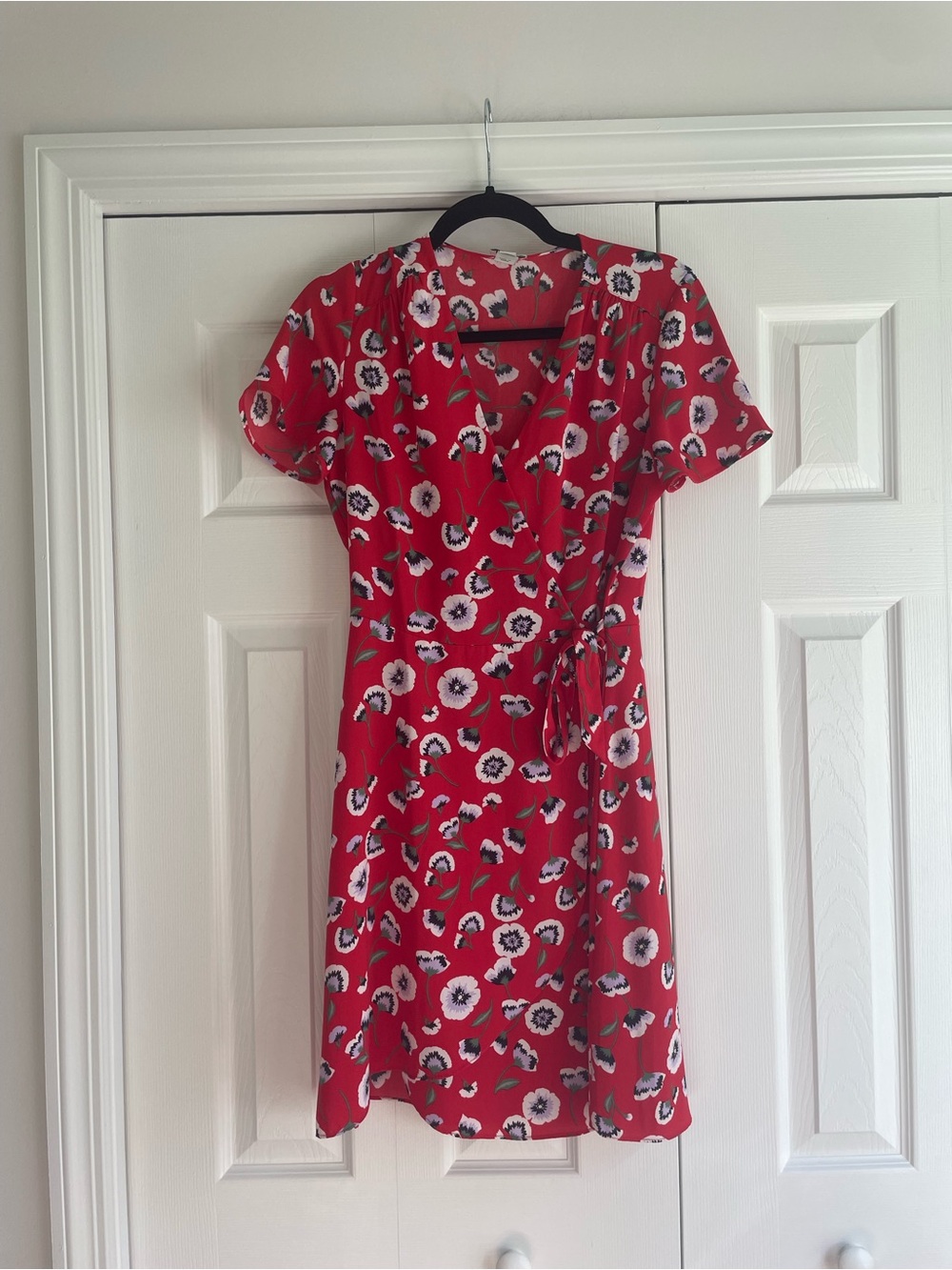 J. Crew Red Floral Wrap Mini Dress